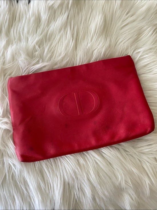 Dior Handbags - Christian Dior red/pink faux leather makeup bag-Embossed Logo